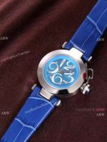 Copy Cartier Pasha Watch Blue Dial Leather Strap 28mm
